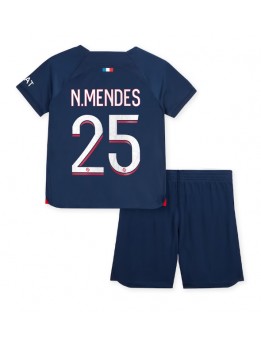 Paris Saint-Germain Nuno Mendes #25 Replika Hemmakläder Barn 2023-24 Kortärmad (+ byxor)